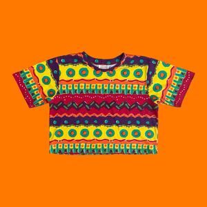 90's vintage 100% cotton short sleeve oversized boxy crop top LARGE